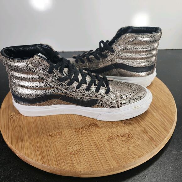 Vans Metallic Silver and Black High-Top Sneakers - Picture 4 of 8